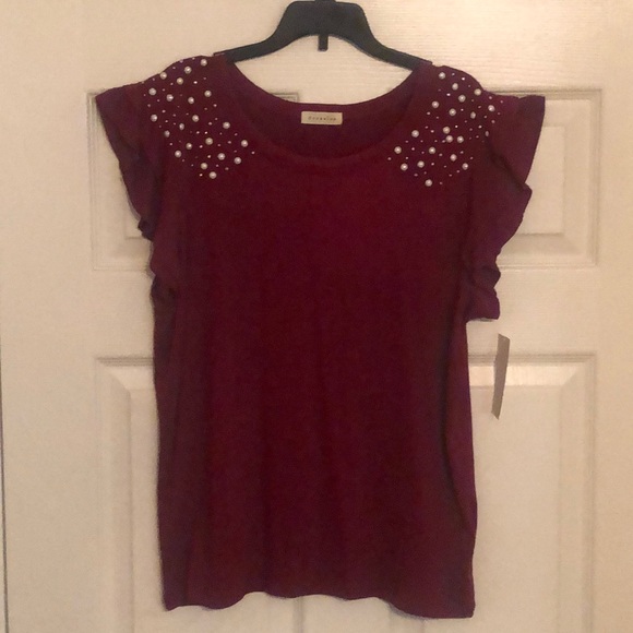 3/$25 Women’s Burgundy Rhinestone Pearl Top NWT - Picture 4 of 5